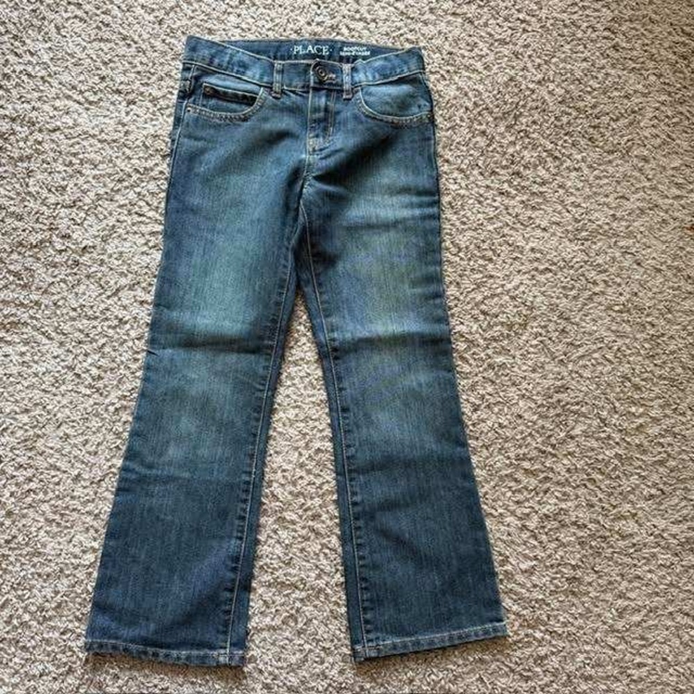 The Childrens Place Boys Bootcut Jeans Medium Wash Adjustable Waist Size 7